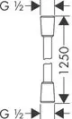 Schematische Darstellung eines Brauseschlauchs mit der Kennzeichnung G ½ und einer Länge von 1250 mm, typisches Design von Hansgrohe.